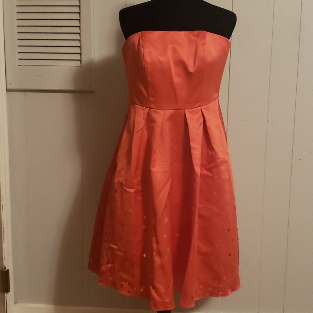 Coral and sequin bridesmaid dress